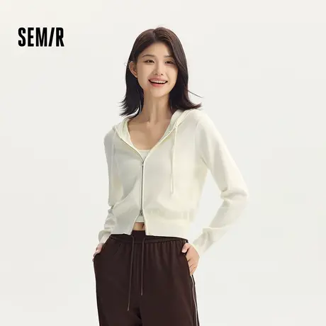 森马针织开衫女短款休闲风简约时尚毛衫百搭秋季显瘦连帽上衣气质图片