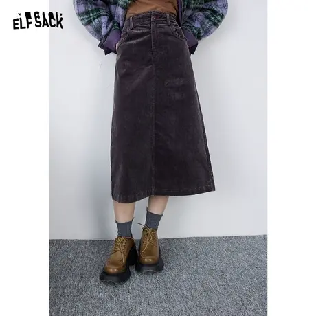 妖精的口袋美式复古半身裙女2023冬新款灯芯绒毛边设计感半身长裙图片