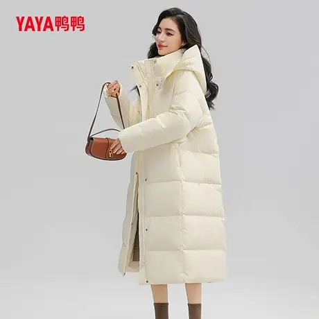 鸭鸭羽绒服女2023年冬季新品过膝长款加厚连帽时尚保暖外套Y商品大图