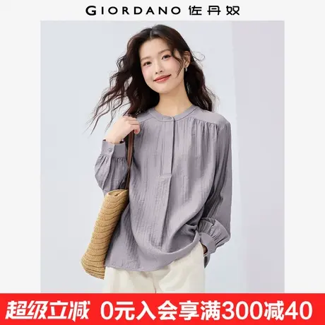 佐丹奴知识分子风衬衫女新款肩膀压褶圆领半开筒长袖衬衣05345103商品大图