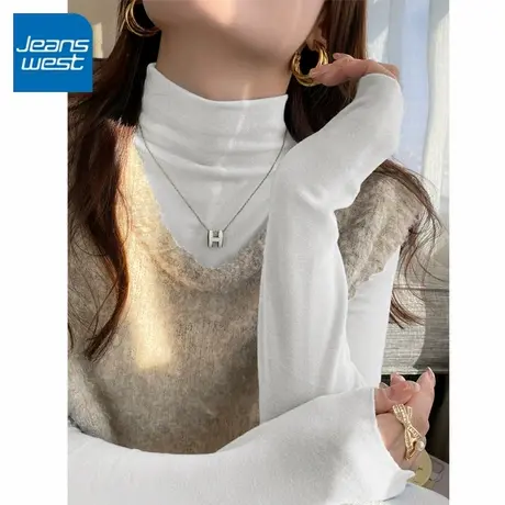 KV真维斯半高领打底衫女秋冬季加绒保暖2025新款内搭德绒长袖t恤商品大图