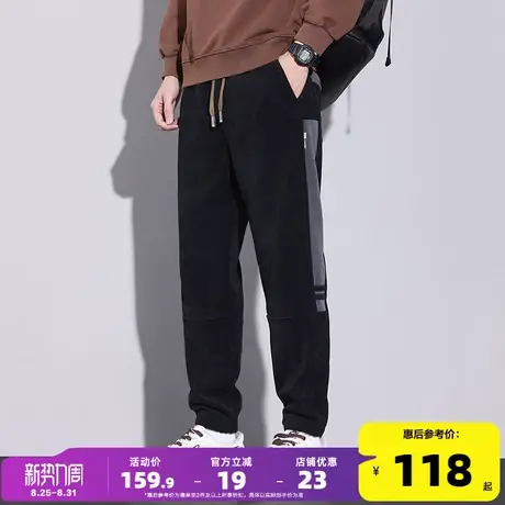 唐狮灯芯绒宽松束脚时尚百搭拼色休闲裤男士秋冬季新款长裤子男GT商品大图