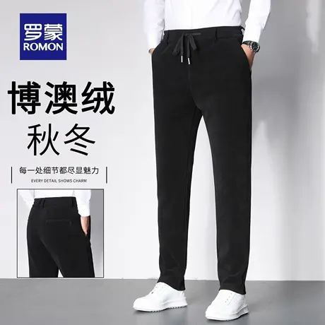 罗蒙博奥绒商务男士休闲裤秋冬2025新款直筒宽松抽绳长裤子男N1Z商品大图