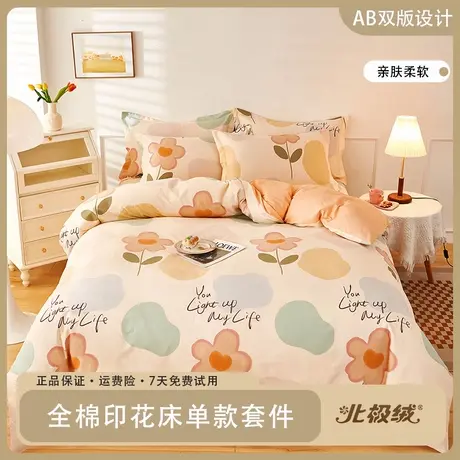 北极绒全棉印花单款四件套套件柔软可爱亲肤学生宿舍家用四季通用图片
