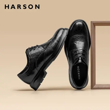 哈森男鞋商务休闲皮鞋男新郎结婚手工布洛克德比鞋真皮舒适软底鞋商品大图