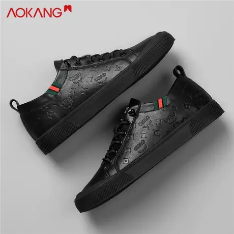 奥康黑色皮鞋2025新款春秋季休闲鞋板鞋男士运动百搭时尚小众潮鞋图片