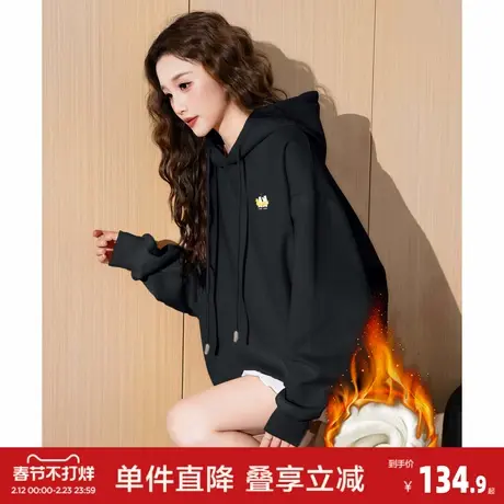 唐狮2026春季新款连帽卫衣女卡通印花小个子穿搭加绒宽松上衣时尚图片