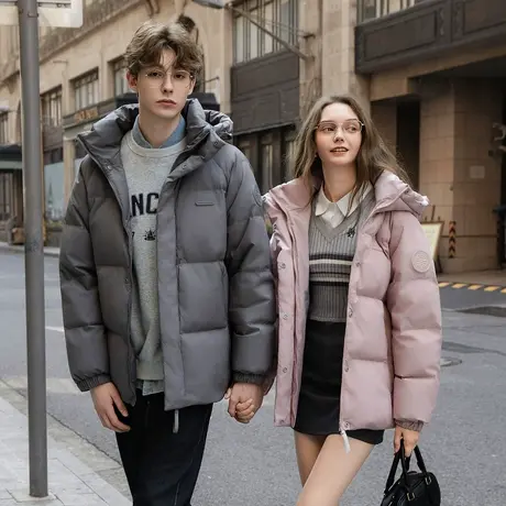 唐狮情侣短款羽绒服连帽简约风时尚百搭面包服超好看羽绒外套TM商品大图