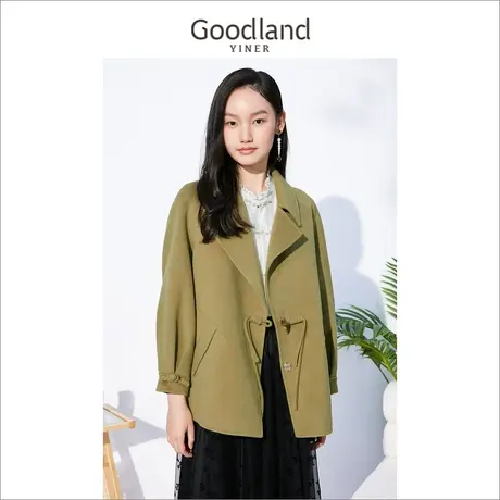 音儿美地女装2022冬季新款短款盘扣纯羊毛双面呢子大衣外套商品大图