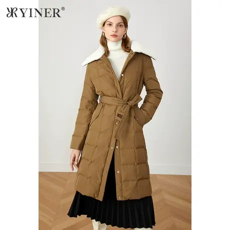 YINER音儿女装2021冬季新款中长款白鸭绒羽绒服商品大图