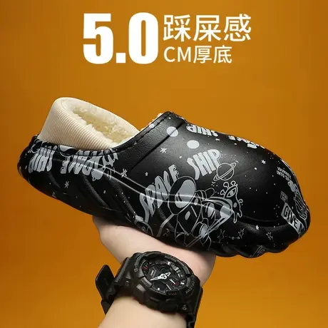 棉拖鞋男款冬季加绒保暖包跟棉鞋外穿踩屎感防滑软底运动大码拖鞋商品大图