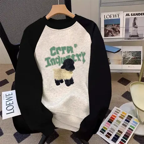 多巴胺冬季穿搭chic复古国潮加绒卫衣女ins潮大码高级感外套上衣商品大图