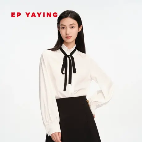 [真丝系列]EP雅莹女装 木耳领系带襟白色衬衫 春装商场同款2203A商品大图