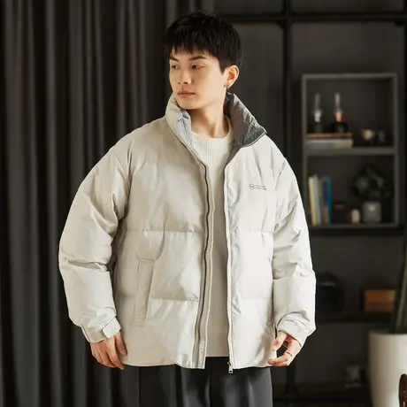 唐狮冬装男短款撞色立领羽绒服秋冬轻暖舒适加厚90绒保暖男面包服图片