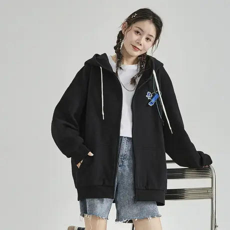 唐狮春季针织开衫外套女休闲运动风百搭宽松连帽上衣潮休闲韩系图片