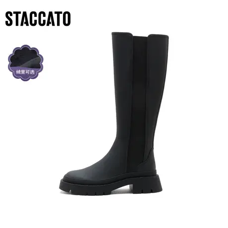 思加图冬季新款加绒厚底烟筒长靴骑士靴长筒靴女皮靴EDC01DG1商品大图