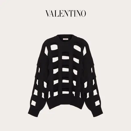 【季末优惠】华伦天奴VALENTINO男士镂空设计羊毛圆领针织衫毛衣商品大图