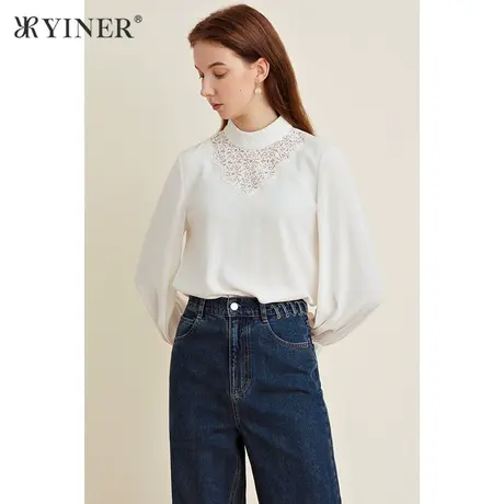 【醋酸系列】YINER音儿春新款立领长袖三醋酸衬衫上衣商品大图