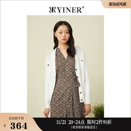 YINER音儿女装春季时尚金属钮扣V领针织衫商品大图