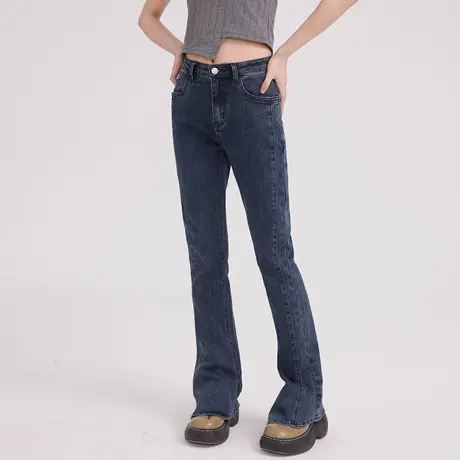 尔给梨形身材裤子高腰微喇叭牛仔裤女夏小个子2023年新款马蹄裤商品大图