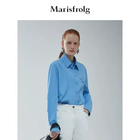 【言选好物】玛丝菲尔冬季新款蓝色长绒棉亲肤百搭廓形衬衫商品大图
