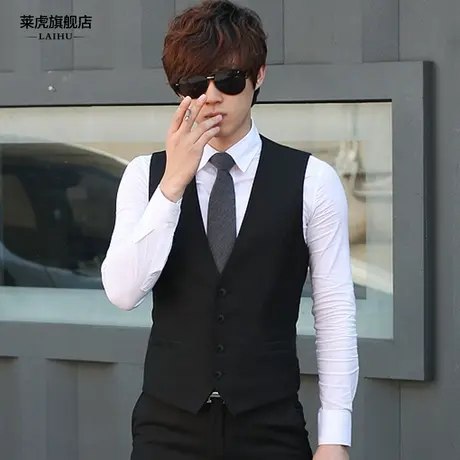 春秋款韩版潮修身型西装马甲男英伦男士西服马夹休闲职业商务背心图片