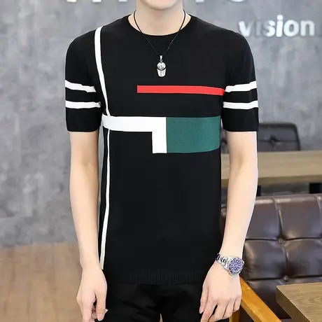 短袖t恤男士潮流冰丝夏装上衣服潮牌修身型半袖针织体恤打底小衫图片