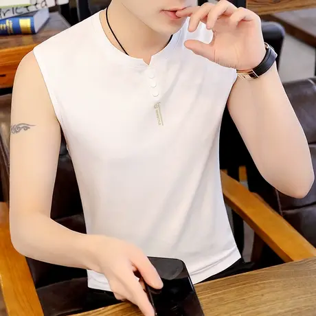 背心男夏季韩版纯棉潮牌修身型无袖t恤男士运动薄款坎肩汗衫上衣图片