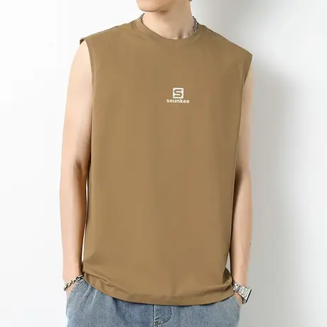 重磅纯棉背心男夏季宽松健身运动篮球坎肩液氨长绒棉宽肩无袖t恤商品大图