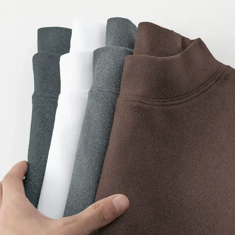 300g重磅半高领打底衫双面德绒长袖t恤男保暖内搭中领纯色秋衣服商品大图