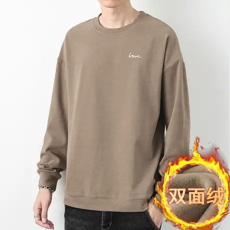 圆领卫衣男秋冬款潮流字母印花无帽上衣服双面绒加绒保暖长袖t恤图片