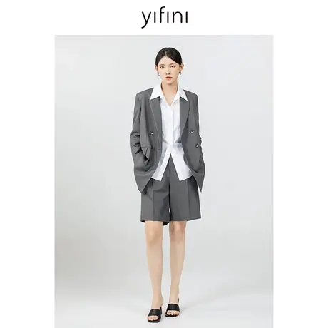 Yifini/易菲灰色高级感西装短裤女士春秋新款小个子直筒短裤商品大图