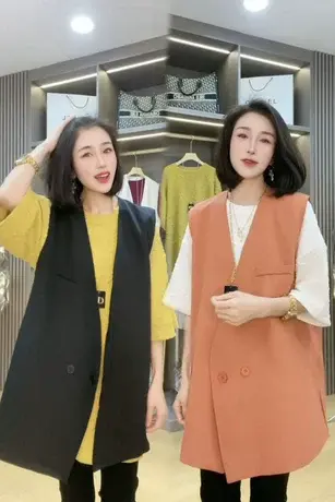 西装马甲女中长款韩版时尚潮流百搭宽松坎肩无袖背心休闲马夹外套图片