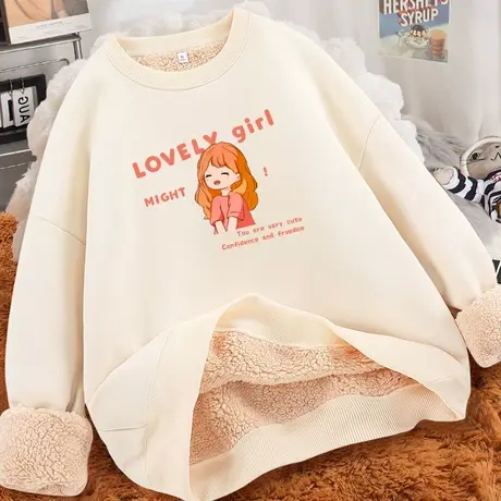 卫衣女宽松冬季小个子上衣2023年新款羊羔绒加绒加厚秋冬保暖外套商品大图