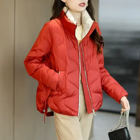 宝诗黎立领加厚外套秋冬轻薄白鸭绒保暖羽绒服女短款2023新款上衣图片