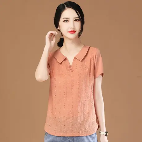 韩潮袭人娃娃领套头短袖衬衫女2024夏新款设计感小众镂空拼接衬衣商品大图