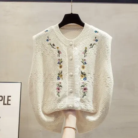 蕾丝针织开衫马甲背心女2023秋装新款宽松外穿马夹镂空毛衣坎肩潮图片