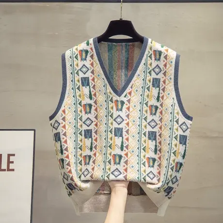 v领复古毛衣坎肩2025秋冬新款宽松上衣外搭马夹细针针织马甲背心商品大图