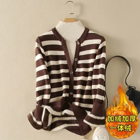 一体绒假两件套半高领毛衣女2023年秋冬新款加绒宽松针织打底衫女商品大图