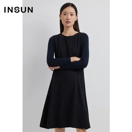 INSUN恩裳秋季配色条纹A字连衣裙图片