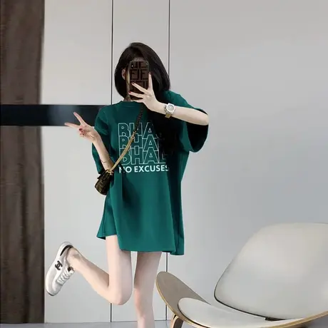 中长款t恤女短袖2023夏天宽松休闲百搭下半身失踪大码纯棉上衣潮商品大图