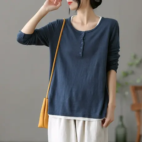 dza 复古休闲短款毛针织衫女士毛衣春秋季上衣新款文艺宽松打底衫图片