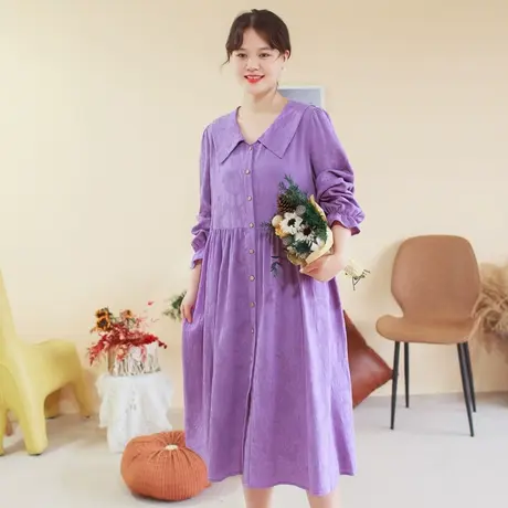 【买一送一】秋季新品复古翻领棉质连衣裙大码法式宽松显瘦长裙商品大图