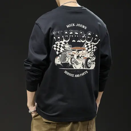 纯棉长袖t恤男潮牌大码春季2024新款男士黑色内搭打底卫衣春秋款图片