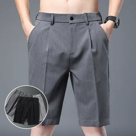 高端冰丝滑夏季轻薄款男裤子西裤西装短裤男士休闲五分5分裤外穿图片