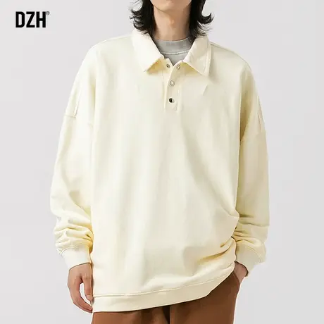 男士日系纯棉polo衫男长袖高级感2023新款秋季慵懒风卫衣外套上衣商品大图