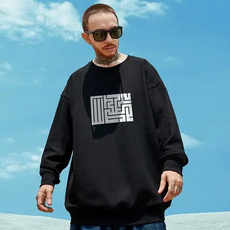 国潮oversize港风圆领卫衣男潮牌ins潮流大码男装秋冬季加绒外套图片