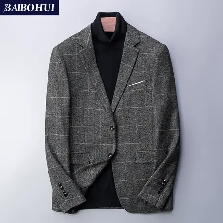 青年灰色格子男士西服上衣秋季新款商务潮流英伦休闲小西装男外套商品大图