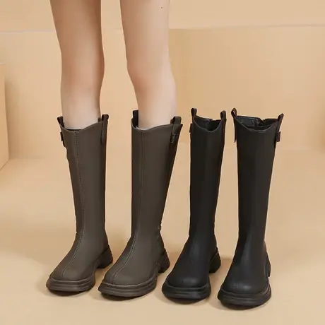 靴子长筒靴女2023年新款秋冬配裙子美拉德显瘦长靴粗跟气质骑士靴图片