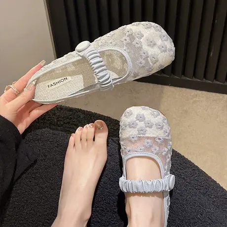 包头半拖鞋女夏季懒人一脚蹬平底舒适孕妇鞋子软底外穿网纱凉拖鞋商品大图